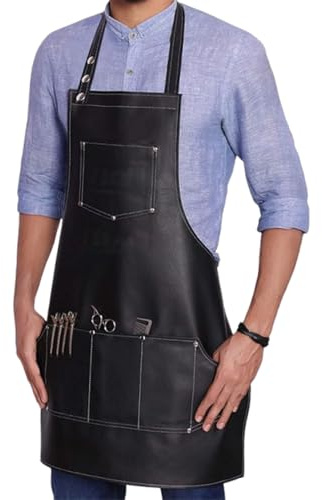 doyandader Hairdressing Apron, Waterproof Salon Apron Made of PU Leather, Perfect for Hairdressing Salons, Cosmetic Studios, Florists & Pet Care, black, Siehe Beschreibung