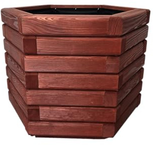 HolzGarden Pflanzkübel Holz 50x40x43 cm Imprägniert Farbe Rot Wetterfest Blumenkasten Blumentopf Groß Außen Balkon Garten Pflanzkasten Sechseck 57l Serie FORNEA