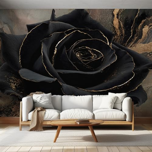 Black Gold Wallpaper Black Gold Rose, Flower Floral Wall Paper for Bedrooms, Home Decor Photo Wallpaper for Living Room 150x105 Non-Woven Wall Mural W&10