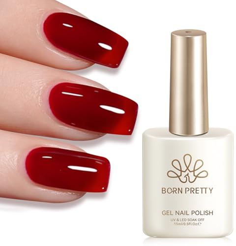 Born Pretty UV Nagellack Jelly Rot Gel Nagellack Transparentes Burgunderrot Dunkelrot UV LED Soak Off Manicure Gel Lacquer Varnish
