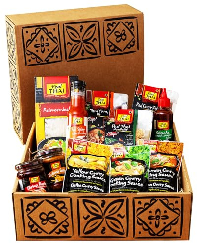 Geschenkbox Asia Real Thai – Authentisches Thai Food Geschenkset mit 11 Spezialitäten – Präsentkorb für Feinschmecker, Geburtstage, Weihnachten & kulinarische Reisen - Gechenkkorb gefüllt