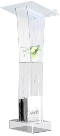 HauTour Kirchenpult, Stehpult, Präsentationspodium, mit LED-Beleuchtung, großer Lesefläche und Ablagefach, aus transparentem Lucite, für Kirchen, Gottesdienste und Büro, transparent
