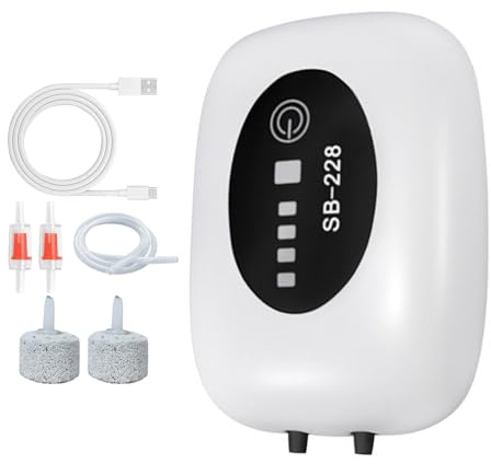 Aquarium Air Pump, 2 Outlet Portable Rechargeable Silent Aerator, 3.15x4.33x1.57 Inch Gear with Secure Feature, Stylish Water Accessory, Modern Aeration Tool, Utility Equipment for Pond Fountain Hydro