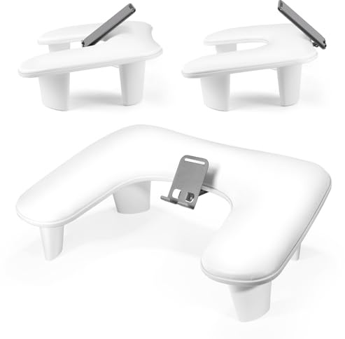 Nail Arm Rest Hand Pillow: Leather Nail Stand with Phone Holder for Salon | U-Shape Nail Hand Rest with Rotating 360° Built-In Phone Holder - White Non-Slip Manicure Cushion Arm Rest for Nail Art Salon