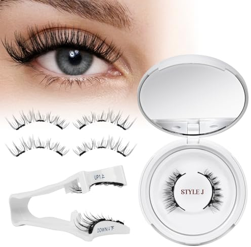 Faux Cils Magnetique, Cils Magnetique Naturel Réutilisables avec Applicateur, Aucune Colle Nécessaire QUEWEL Faux Cils Magnetique facile à porter et à enlever avec instructions (Style J)