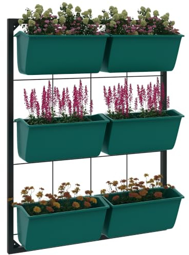 Outsunny Fioriera da Esterno Verticale 3 Livelli 52x14x66 cm Verde | 6 Vasi in Plastica con Fori di Drenaggio, Portavasi da Appendere per Fiori ed Erbe Aromatiche, Orto Verticale