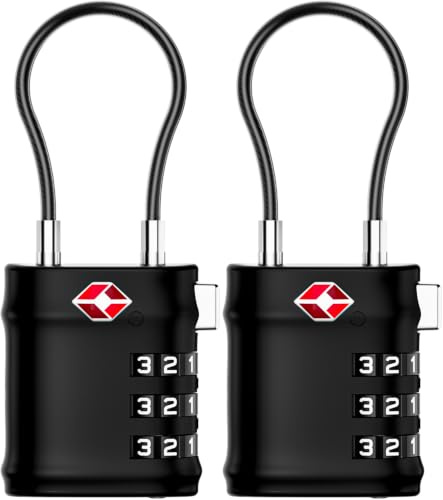 LUGGEX Resväsklås, TSA-godkända bagagelås, hänglås för resväska, reselås för bagage, presentask, enkel användning och hållbar (svart, 2-pack)