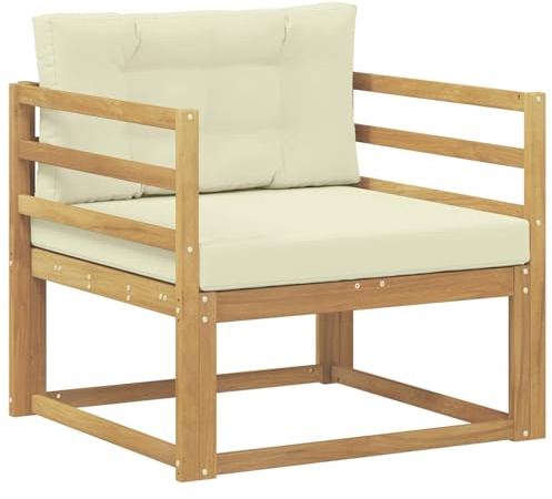 vidaXL Outdoor Mittelsofa Polyester Weiß, Akazienholz Outdoor Mittelsofa, wetterfestes Patiositzmöbel, modernes Möbel für Gartenlounge und Balkon