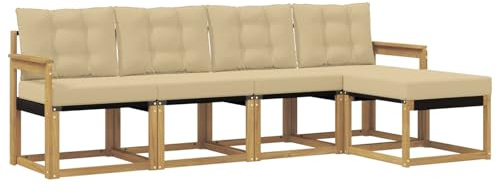 vidaXL Outdoor-Sofagarnitur mit Kissen 5 pcs Weiß und Beige, Gartenmöbel, modernes, langlebiges Outdoor-Sofa, Eckset für Terrasse, Bequeme Lounge und Sitzgelegenheit
