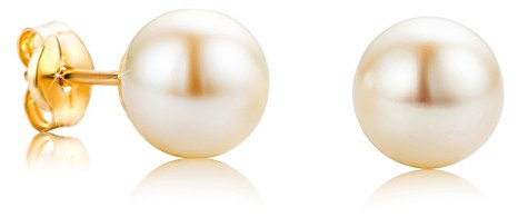 Orovi – Ohrringe aus 18 Karat Gelbgold (750) mit weißen Süßwasserperlen (7 mm) – Bouton Gold Ohrstecker mit Zuchtperlen für Damen in edler Fassung – Allergenfrei & handgemacht (7 x 7 mm)