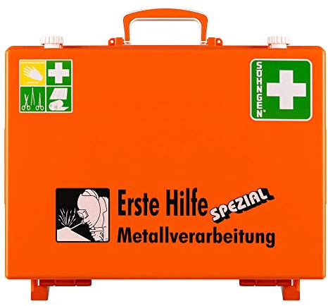 SÖHNGEN Erste-Hilfe-Koffer Metallverarbeitung, Wandhalterung, orange, DIN 13157, Art.-Nr. 360108 | Verbandskasten | Notfallkoffer | Erste Hilfe Kasten