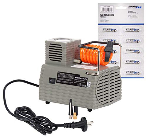 Sport-Tec Compresor de Bola FTC-110, 220-240 V, 4 Bar, Incl. Juego de válvulas de Aguja, 10 Piezas
