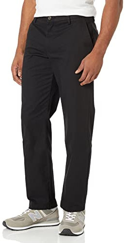 Amazon Essentials Pantalon Chino sans Pince Infroissable Coupe Droite Homme, Noir, 36W / 30L