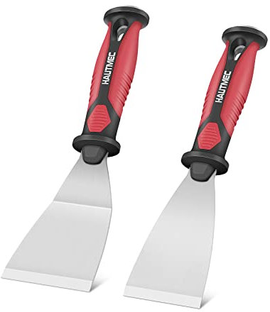 HAUTMEC 2pc Paint Scraper, 2.5 in Staight and 3 in Offset Scrapers, Heavy Duty Stainless Steel Blade and Hammer End, for Removing Wallpaper, Applying Putty, Plaster, Cement, Adhesive HT0061-PT