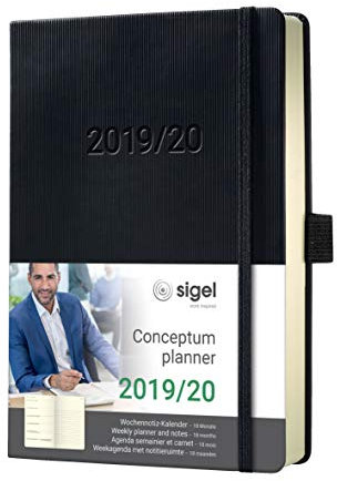 SIGEL C2003 Wochennotiz-Kalender 2019/2020, 18 Monate, ca. A5, schwarzes Hardcover, Conceptum - weitere Modelle