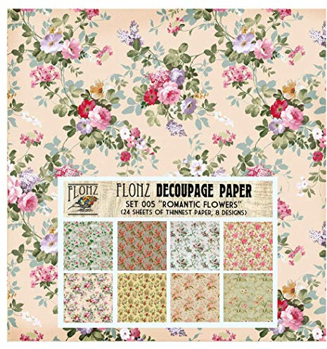 Decoupage Paper Pack (24 Sheets 6x6) Romantic Vintage Floral Pattern FLONZ Vintage Styled Paper for Decoupage and Craft