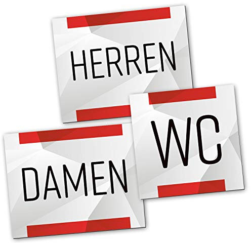 Logbuch-Verlag SET 3 WC-Schilder WC DAMEN HERREN Toiletten-Schild Tür-Schild neutral rot grau silber Büro Praxis Kanzlei Personaltoilette Kundentoilette