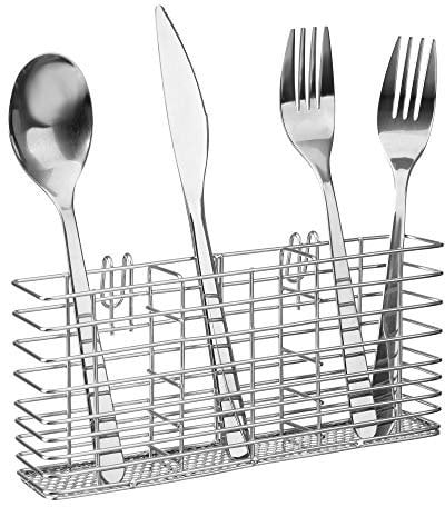 iPEGTOP Cutlery Utensil Holder, Flatware Silverware Organizer Drainer Rack with Hooks - Rust Proof Flatware Storage for Kitchen Forks Knives and Spoons Dish Drying Rack, 304 Stainless Steel