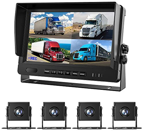 9 AHD Rückfahrkamera Parksystem Kit Eingebauter DVR-Überwachungs IPS Monitor + 4 Kameras 4-PIN Stoßfest 4 Kanal Getrennt 720P HD Aufnahme Ohne Licht Nachtsicht für 12V-24V Truck Bus Trailer Motorhome