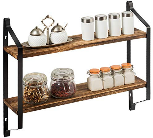 COSTWAY 2 Ebenen Schweberegal, Wandregal aus Holz, Regal hängend, rustikales Lagerregal für Küche, Wohnzimmer, Schlafzimmer oder Badezimmer, 60 x 15 x 51cm