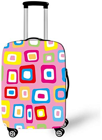Elastisch Kofferhülle, DOTBUY 3D Reise Kofferschutzhülle Gepäck Cover Reisekoffer Hülle Schutz Bezug Schutzhülle Waschbare Reisetasche Kofferbezug (Rosa Quadrat,M (22-24 Zoll))