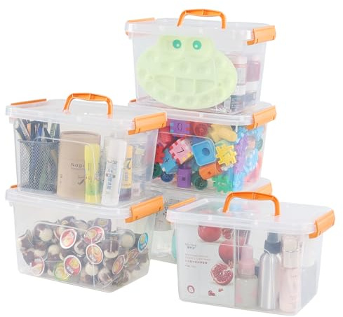 Farmoon 5L Small Storage Box with Handle, Plastic Kitchen Stackable Box, Pack of 6