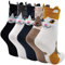 LOFIR Lustige Bunte Socken Damen Tier Muster Socken aus Baumwolle Mädchen Karikatur Katze Strümpfe Geschenk für Frauen, Größe 35-41, 5 Paare