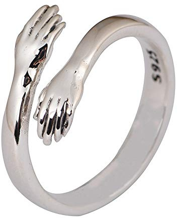 Echt 925 Sterling Silber Hände Umarmung Ring für Herren Damen Offen und Verstellbar