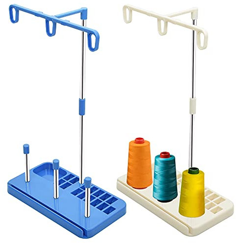 Vuzvuv Garnhalter, Organizer für Stick- und Nähmaschinen, für 3 Spulen, geeignet für Anfänger und Erwachsene, Weiß-Blau, 2 Stück