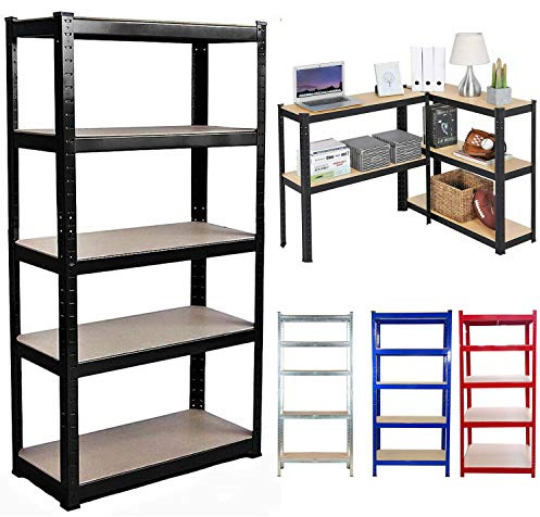 Industrial Shelving Units,5-Tier Metal Garage Workbench Shelf Rack,Heavy Duty Storage Shelves for Shed Kitchen Office Greenhouse Workshop,Boltless Assembly& Waterproof Shelves,180cm x 90cm x 40cm