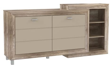 FORTE Genetic Kommode mit 2 Türen, Holzwerkstoff, Eiche Antik kombiniert mit Beige Glanz, 66 x 90,3 x 180 cm