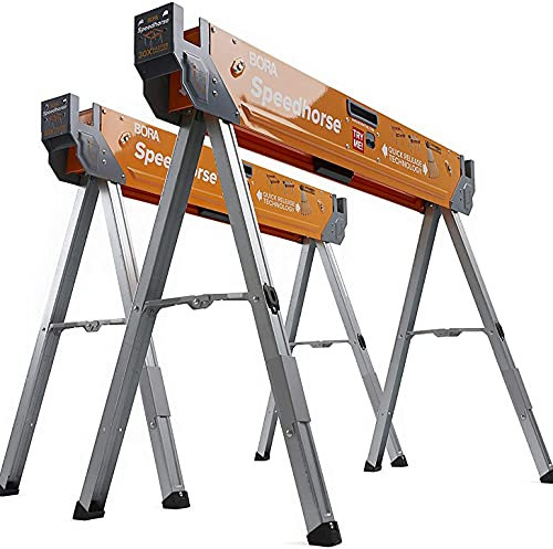 Pair– Two Pack, Table Stand with Folding Legs, Metal Top for 2x4, Heavy Duty Pro Bench Saw Horse (Exclusive/Sawhorse)