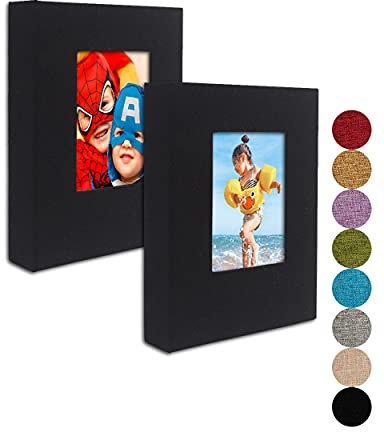 Fotoalbum Klein 10x15 – Klare Seiten, Leinen Cover mit Frontfenster, 2 Pack, Jedes Kleine Album fasst 52 Fotos, Kleines Brag Book Fotoalbum für 10x15 Bilder, Schwarz Stoff