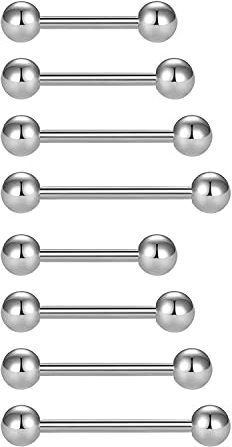 FECTAS 8stk Zungenpiercing Brustwarzenpiercing 14G 12/4/16/18mm Edelstahl Piercing Zunge Nippel Barbell