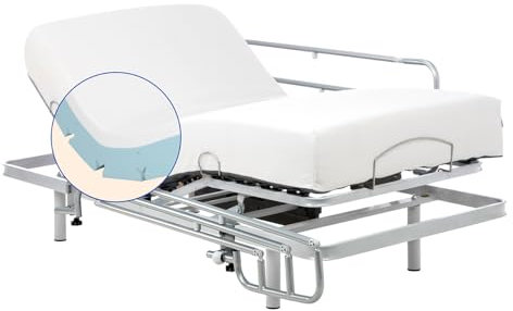 Geriafy – Pack Cama Articulada Reforzada con colchón viscoelástico de 20 cm Tencel, Tejido fresco y suave, Barandillas abatibles (105x190 cm, Mando inalámbrico)