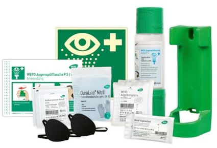 WERO Augenspülung Starter Kit mit Modell P5 Augendusche steril - optimal zur Bereitstellung an gefährdeten Arbeitsplätzen - für Arbeitsplätze an denen eine erhöhte Gefahr von Augenverletzungen besteht