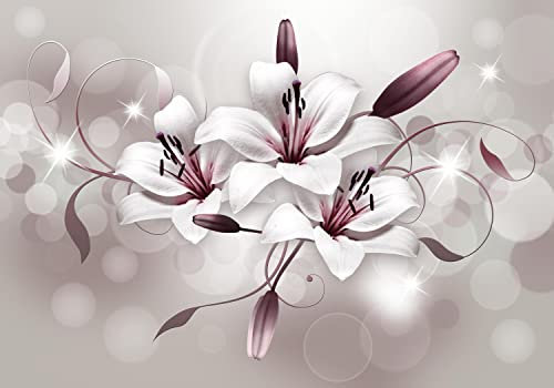 wandmotiv24 Fototapete Blüten Lilien lila, S 200 x 140cm - 4 Teile, Wanddeko, Wandbild, Wandtapete, Blumen violett grau M6244