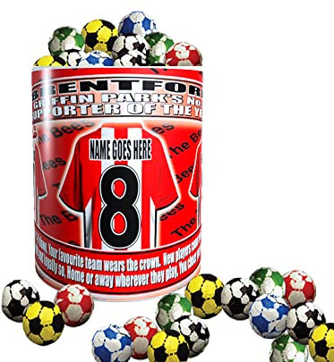 Brentford Football Team Shirt Personalised Mug Gift with Chocolate Footballs