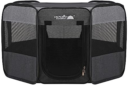 apollo walker Welpenlaufstall Tierlaufstall Faltbar für Kleintiere Hunde, Katzen Inkl. Transporttasche Hundelaufstall Freigehege Oxfordgewebe Pop-up System Indoor & Outdoor