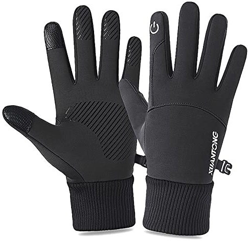 I Kua Fly Winter Fahrradhandschuhe Herren Damen Touchscreen Schwarz Handschuhe Warme Winddichte Winterhandschuhe für Radfahren Laufen Skifahren (Schwarz,XL)