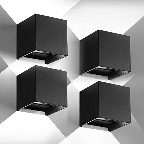 CANMEIJIA Aplique pared Exterior, 12W Impermeable IP65 Lampara de pared Interior Exterior Luz Cálida 6500K 1000 lm Ángulo ajustable Lámpara Pared Negro para Porche Salón Dormitorio