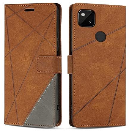 SONWO Hülle für Google Pixel 4A 4G, Premium PU Leder Handyhülle Flip Case Wallet Lederhülle Silikon Schutzhülle Klapphülle für Google Pixel 4A 4G, Braun