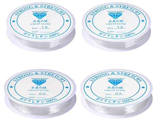 Diboniur 4 Pezzi Filo Elastico per Braccialetti Trasparente, 0.5 mm 1 mm Filo Perline per Collane Cordoncino Resistente per Bracciali, Collane, Creazione di Gioielli fai-da-te