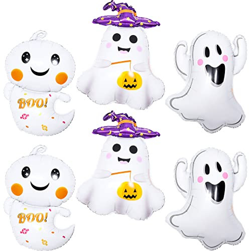 6 Stück Geister-Halloween-Luftballons, Dekorationen, riesige gruselige Folien-Luftballons aus Mylar-Folie für Halloween, gruselige Themen, Geburtstag, Babyparty, Hochzeit, Party, Dekor-Zubehör