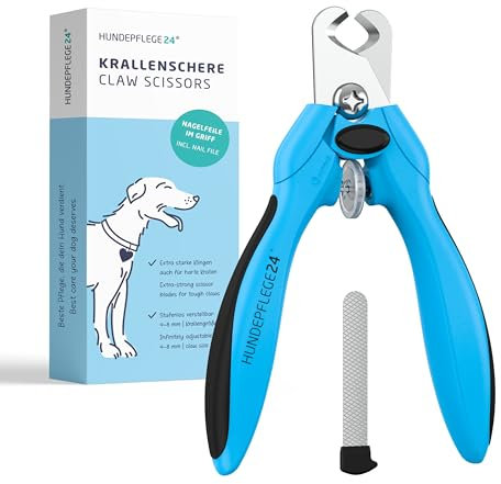Hundepflege24 Cat & Dog Nails clippers - Infinitely adjustable (4-8mm) for Large, Medium & Small Breeds - With Integrated claw file - Cat & Dog Nail clippers with Extra strong stainless steel blades
