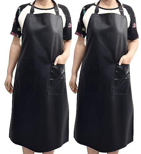 Fimghsoo Wasserdichte Schürze Satz von 2pcs Verstellbare Küchenschürze für Männer & Frauen Wasser- und ölbeständig für Küche, Restaurant, Garten und Grill