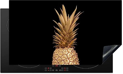 KitchenYeah© Protege Couvre Plaque De Cuisson Décoration Cuisine Tapis Protection Protecteur Induction 90x52 cm Ananas - Or - Peinture - Noir - Fruit - Luxe