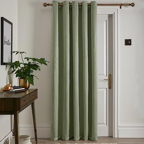Fusion - Green Single Eyelet Curtain W66 x L84 (168 x 214cm) - Thermal Panel for Bedroom/Living Room - Sage Drape - Door Covering - Strata Collection