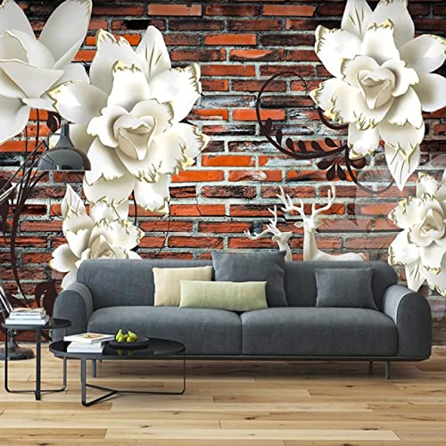 TANYANG Custom 3D Wallpaper Mural Stéréo Fleur En Relief Brique Rouge Salon Chambre Mur Décoration Papier Peint Murale 430Cm(W)×300Cm(H)