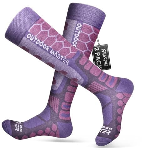 OutdoorMaster 2 Paar Unisex Merinowolle Kompression Skisocken für Damen & Herren, OTC Design/Anti-Rutsch-Bündchen Atmungsaktive Winter Thermal Socken für Snowboarden